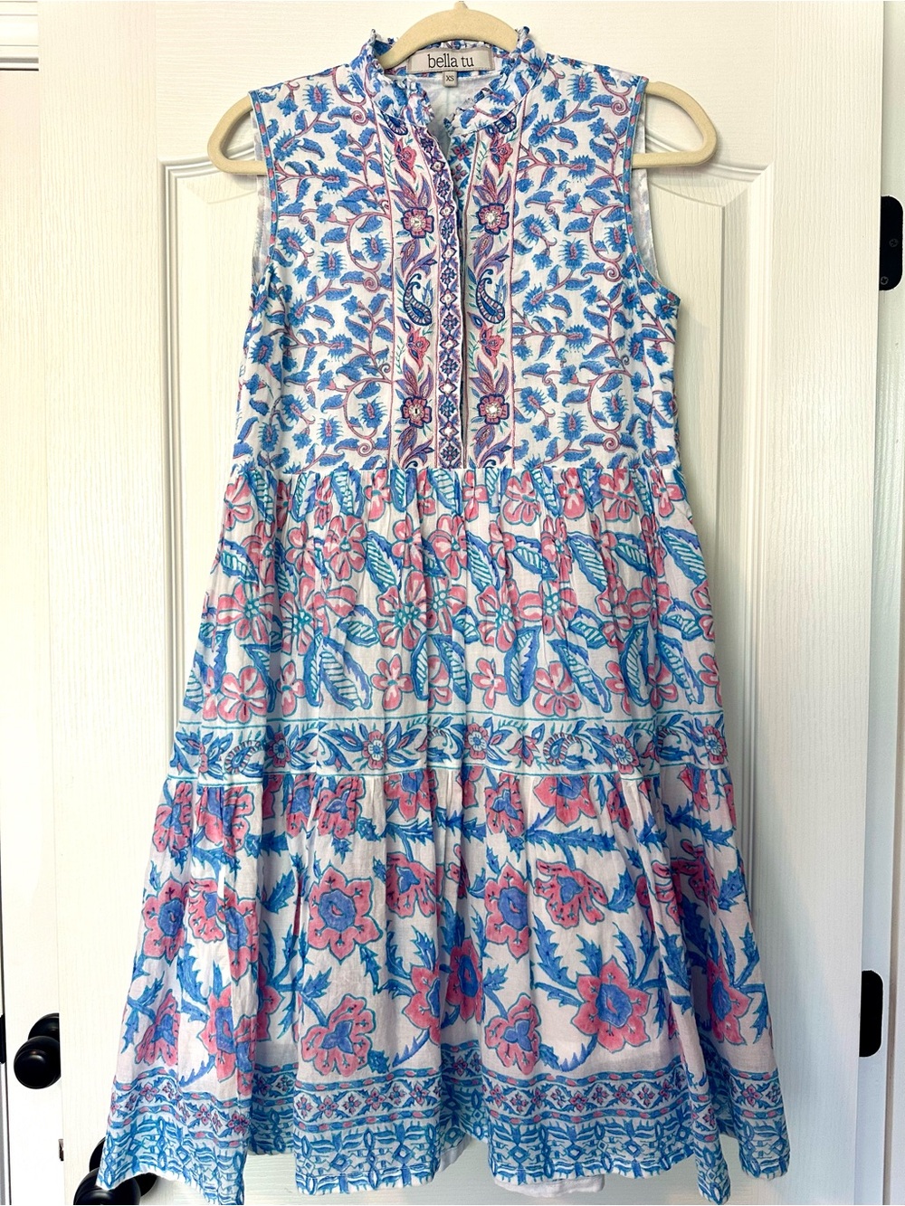 BELLA TU Fiona Short Tier Dress, Poppy Print Size XS